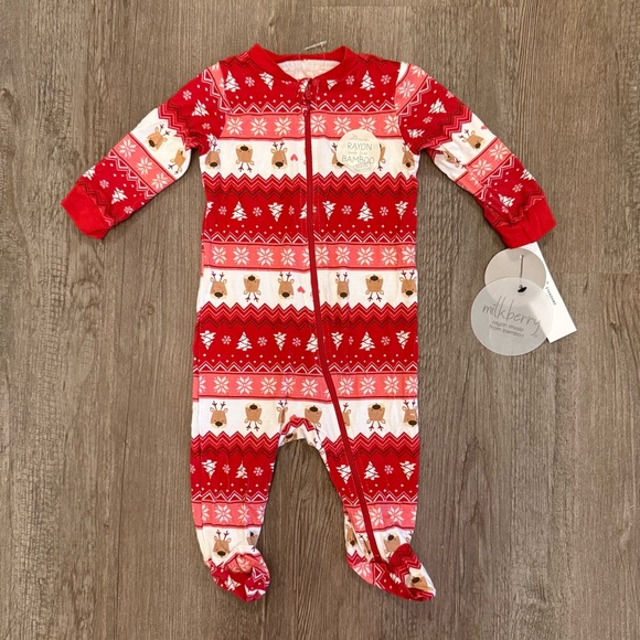 Milkberry Red and Pink Holiday Print Bamboo Sleeper - Picture 1 of 6